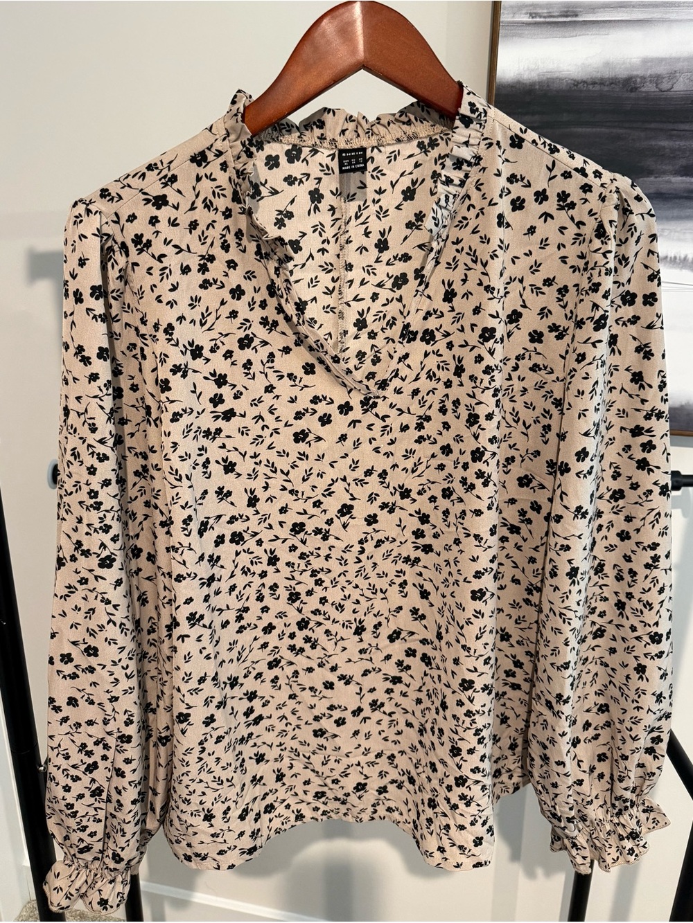 SHEIN Beige Blouse with Black Floral Print
